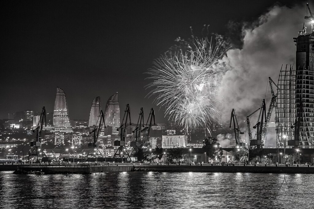 fireworks, baku, night